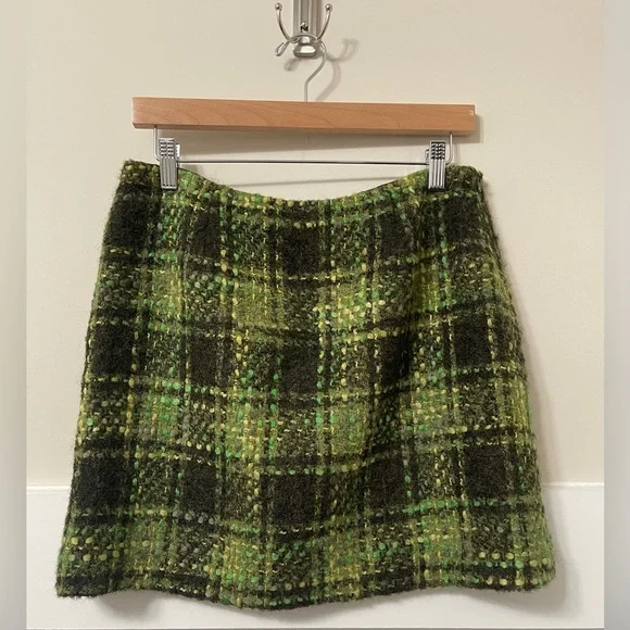 Cynthia Steffe Multi-Green Wool Blend Tweed Style Mini Skirt Size 10 - Picture 3 of 10